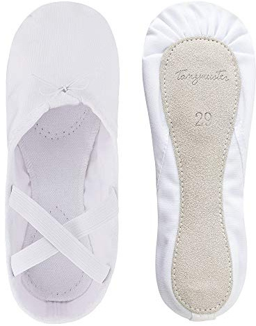 tanzmuster Ballettschuhe Mädchen - DANI - ganze Ledersohle- Weiß Größe 30 - Ballettschläppchen für Kinder - weiße Tanzschuhe fürs Ballett