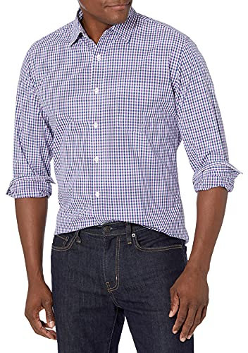 Amazon Essentials Herren Lässiges langärmeliges Popeline-Hemd normale Passform, Blau Purpur Vichy-muster, XL