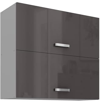 Küchen Hängeschrank 80 Hochglanz Grau Küchenzeile Küchenblock Küche Grey Bianca