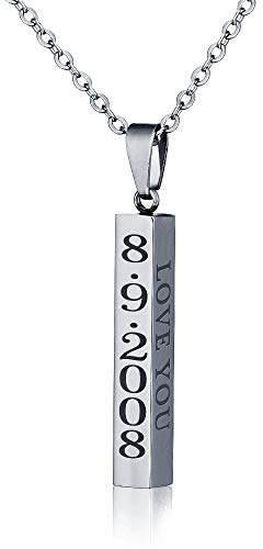DaMei Collar de Mujer Hombre Personalizable con Nombre Collar de Acero Inoxidable, Joyería Personalizada con Nombre de Pareja Grabada con Cadena de 22(58 cm)(Rosa/Plata/Negro) (Silver)