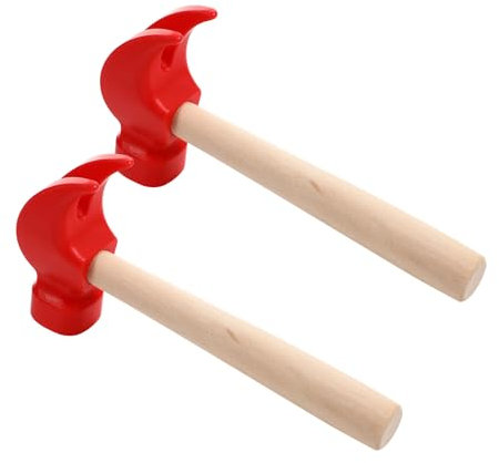 NUOBESTY 2pcs Small Red Wooden Hammers Simulation Pounding Mallets Gavel Beating Toys for Kids Pretend Educational Props