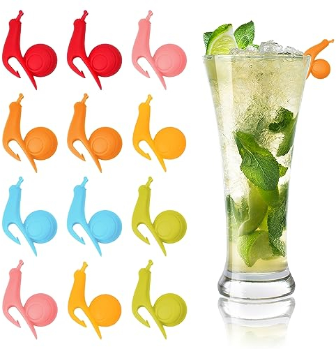 wangjiangda 12 Pièces Marqueur Verre en Silicone, Marqueurs de Verre à Vin Réutilisables Marqueurs de Verre Colorés, Accessoires de Verre à Vin Décoration de Verre à Vin pour Fêtes, Rassemblements
