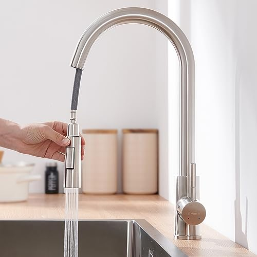 Lonheo Robinet Cuisine Douchette, Mitigeur Cuisine avec Douchette extractible 2 jets, Robinetterie de Cuisine Chaud et Froid en Acier Inoxydable