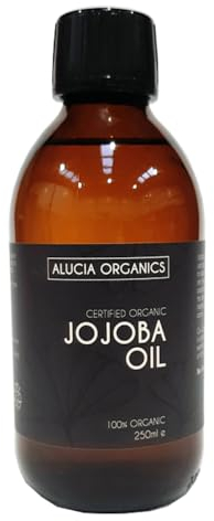 Alucia Organics Zertifiziertes organisches Jojobaöl (Jojoba Oil) - Rein, natürlich, kaltgepresst, vegan, für Haut, Gesicht, Körper, Haare, Massage (250ml)