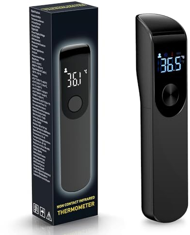 Termómetro Digital, Termometro Infrarrojos sin Contacto, Termometro Digital Frente con Alarma de Fiebre, Pantalla LCD, ℃ y ℉ Conmutable, Lectura Instantánea, Termometro Bebe Adultos (Negro)