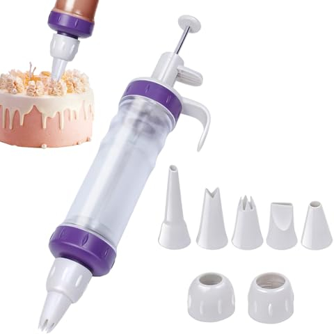 Chansunokku Pastry Syringe with 5 Nozzles, Doughnut Syringe Set, Cream Syringe Set, Reusable Garnish Syringe Cake Decoration Set for Cupcakes, Biscuits, Desserts, Icing