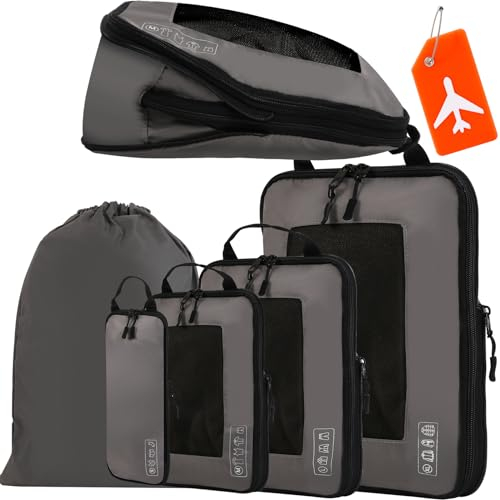 Organizador Maleta 5 Sets, Compresión Bolsas Organizadoras Maleta con Etiqueta Maleta Viaje, Packing Cubes Bolsas Ropa Viaje