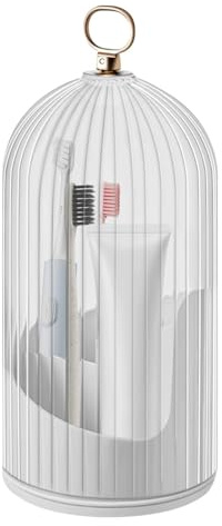 Poupangke Soporte para cepillo de dientes cerrado, vitrina de cosméticos para tocador, organizador de encimera de baño de gran capacidad con cubierta deslizante y 3 ranuras