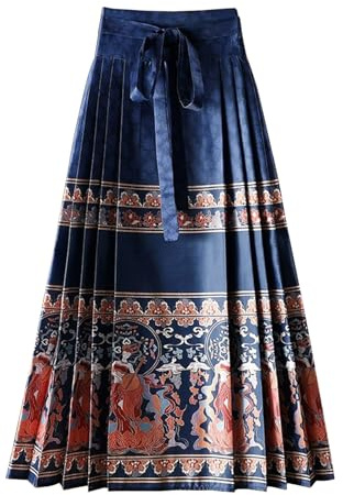 Ulalaza Donne Cavallo Faccia Gonna Cucitura Cravatta Stampa Elegante Vintage Lunga Oscillazione Maxi gonne Piegato Tradizionale Cinese Hanfu Mamianqun.