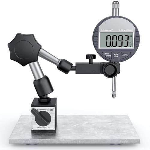 HDLNKAK Digital Dial Indicator Gauge with Magnetic Base Stand 90lbs/40kg Tensile Force, Indicator Holder for 0-1/25.4mm, 0.01mm/0.0005 Inch/Metric Conversion