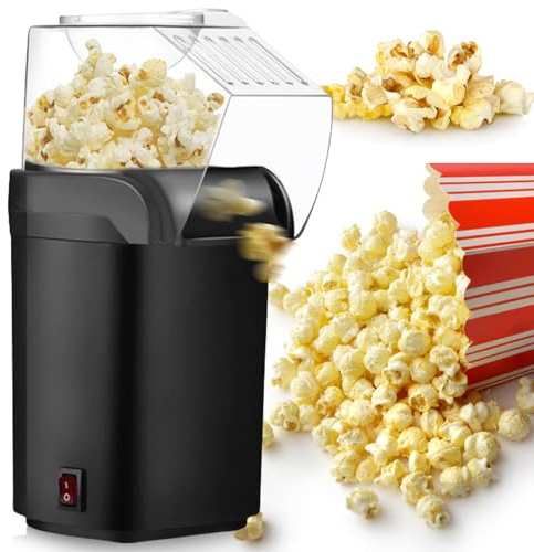 Macchina per popcorn 1200 W, macchina per popcorn ad aria calda con misurino, per casa, popcorn veloce in 2 minuti, sana e senza olio, perfetta per home theater, serate cinema, feste (nero)