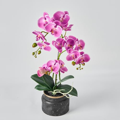 Avoeco Artificial Real Touch Orchid Plant – 20″ Faux Phalaenopsis in Pot – Highly Realistic Silk Orchid Flower & Leaf Texture for Home, Office,Shop & Wedding Décor (Fuchsia, 20”)