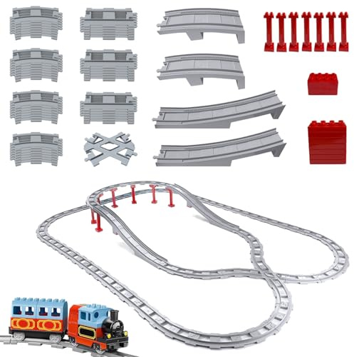 Set di 67 mattoncini da costruzione, set di binari per treno città, con rotaie dritte, curve, incrocio e binari obliqui, compatibili con leader di mercato, giocattoli per bambini a partire dai 2 anni