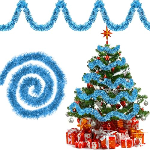 10pcs x 2M Espumillón Decoración, Espumillón Azul para Árbol de Navidad, Guirnalda de Oropel de Navidad, Oropel de Navi-dad Decoración Colgante, Deco-ración Navideña para Escalera Chimenea Ventana (B)