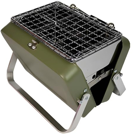 yeeplant Foldable Bbq Grill, Mini Table Top Charcoal Grill With Suitcase Design, Portable Grill, Green Grill With Iron Body And Aluminum Legs For 1-2 Person