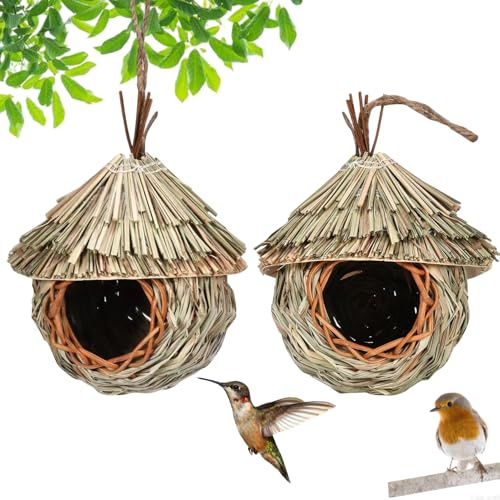 2 Pezzi Casa Degli Uccelli di Paglia, Nido per Uccelli Selvatici All'aperto, Nido Uccello Erba Casetta, Casetta Uccellini da Esterno per Uccellini Come Colibrì, Merli, Passeri e Cinciarelle