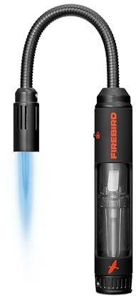 Accendino a gas jet Firebird Trailblaze collo flessibile lungo con rotazione a 360°, fiamma antivento, finestra livello carburante, ricaricabile ideale per candele caminetti barbecue(gas non incluso)
