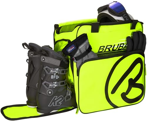 BRUBAKER Super Champion Skischuhtasche Helmtasche Rucksack mit Schuhfach - Neon Gelb/Schwarz
