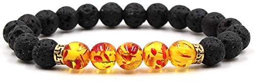 ZWXDMY Chakra Yoga Armband,Bernstein Chakra Energie Armbänder Druck Reduzieren Lava Reiki Lucky Armreif Perlen Natürliche Aromatherapie Ätherische Öl Diffusor Mann Frau Schmuck Geschenk
