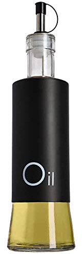KADAX Distributeur pour condiments liquides, flacon en verre avec éléments en acier, distributeur en verre pour huile, vinaigre, vinaigrette, bidon d'huile, distributeur d'huile d'olive (huile, noir)