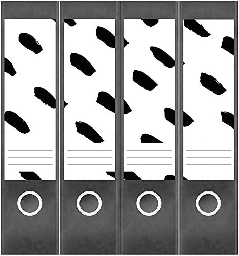 Etiketten für Ordner | Schwarz Weiss Muster 1 | 4 breite Aufkleber für Ordnerrücken | Selbstklebende Design Ordneretiketten Rückenschilder