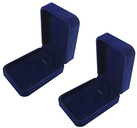 Zngou 2 PCS Velvet Necklace Gift Box Blue Velvet Pendant Gift Box Long Chain Jewelry Display Boxes Blue Necklace Case for Engagement Wedding Mothers Day Christmas Thanksgiving Birthday Mom Gifts