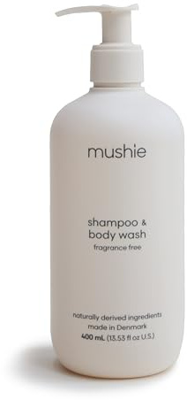 mushie Baby Shampoo & Body Wash | Gentle Formula for Delicate Skin | Certified Organic | Made in Denmark, 13.53 fl oz (Fragrance Free)
