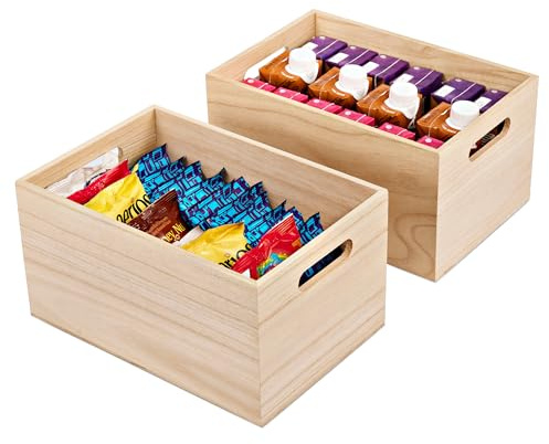 Sorbus Unfinished Wood Crates - Organizer Bins, Wooden Box for Pantry Organizer Storage, Closet, Arts & Crafts, Cabinet Organizers, Containers for Organizing (2 Pack)