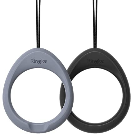 Ringke Cinturino ad Anello Dito (2 Pezzi) per Custodie Cellulare, Chiavi, Fotocamere, Maneggevole Silicone Antiscivolo Sottile Cellulari Supporto - Black & Lavender Gray