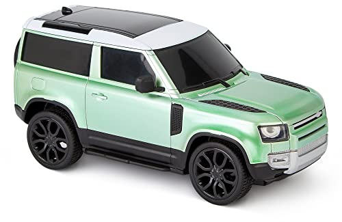 CMJ RC Cars Land Rover Defender Official Licensed Remote Control Car 1:24 with Working LED Lights, Radio Controlled Supercar (Green)