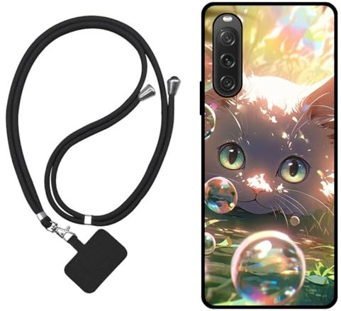 Sunrive Hülle Kompatibel mit Sony Xperia 10V 2023 Case,matt Handyhülle Schutzhülle Etui Karikatur Muster TPU Backcover (Blase Katze) +1x Universale Handykette MEHRWEG