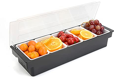 CLEADONG Contenedor de ingredientes, 5 celdas, recipiente para alimentos, catering, recipiente de plástico para buffet, recipiente para ingredientes, caja de condimentos, caja de frutos secos y