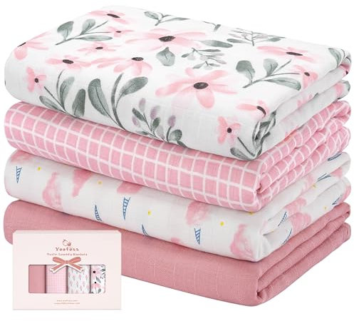 Yoofoss 4er Pack Baby Pucktuch 120x120 cm Mullwindeln aus Baumwolle und Bambus Wickeltuch Swaddle Decke Tücher als Babydecke Puckdecke Mulltücher Badetuch Wickeldecke