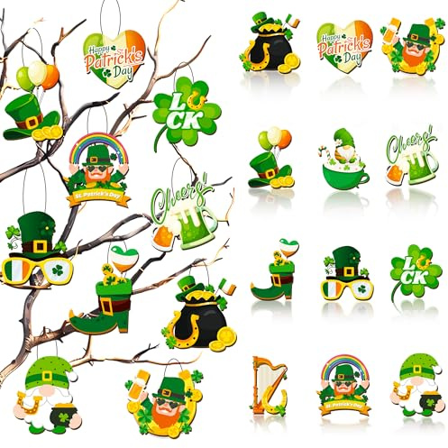 St Patricks Day-ornament för träd, 36 st St Patrick's Day träddekoration, St Patrick's Day dvärgar hängen & St Patrick's Day hängande träornament, för St. Patrick's Day partydekorationer