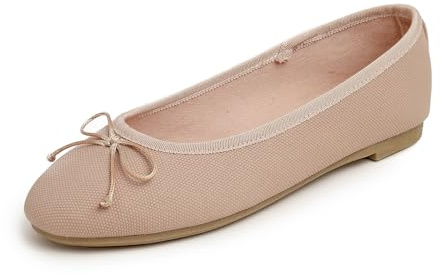 Feversole dammode rund tå balett platta pumpar komfort fluga dockskor, Smutsigt rosa textur veganskt läder, 40 EU