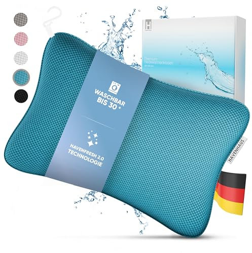 HAVENHAUS Premium Badewannenkissen blau | Badekissen für Badewanne schnelltrocknend & extra große Saugnäpfe für festen Halt | Badewannenkissen Nacken waschbar | Polster für optimale Nacken Entspannung