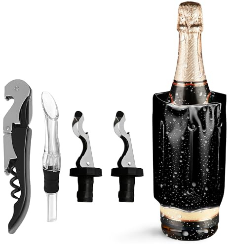 Enfriador de Botellas de Vino y Champagne (Negro, Ajustable)