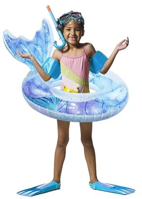 QuFrotty Medium Swimming Ring Pool Float for Girls, Mermaid Tail Shape Inflatable Pool Float with Glitters, Inflatable Lounge Raft Tube Swimming Ring Summer Pool Toys for Kids (Purple, Medium)