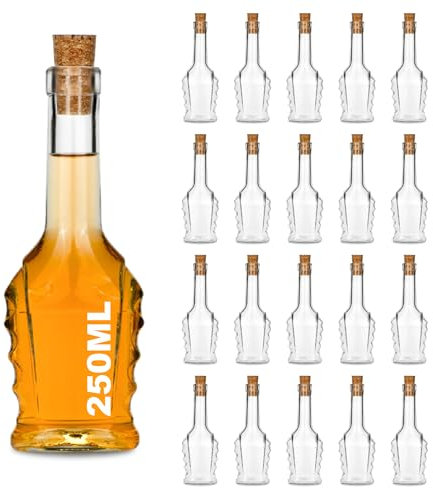 slkfactory 20 Leere kleine Bukaresdt Glasflaschen mit SPI Korken 250 ml zum selbst befüllen als Saftflaschen, Sirupflaschen, Likörflaschen 0,25 Liter mit Korken (20 x 250ml)