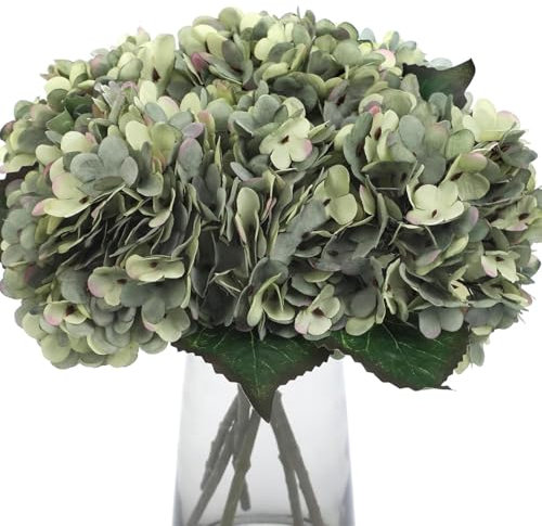 Xoeryoy Flores Artificiales de hortensias 6 Piezas de 13 Pulgadas Verdes Verdes Falsos hortensias largas Flores de Seda de bajo Mantenimiento para la disposición
