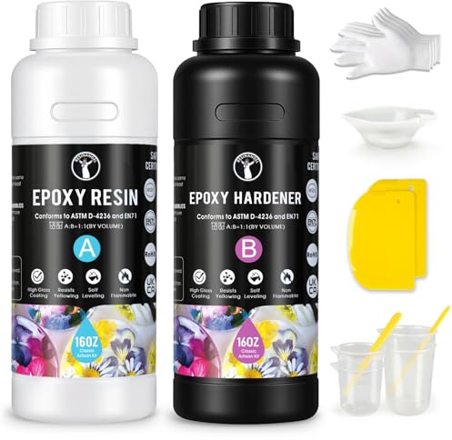 ResinAngel 1L (32OZ) Epoxy Resin Kit, Easy Mix 1:1 Crystal Clear Self-Leveling Coating Resin, Low Viscosity, No Yellowing, Bubble-Free for Flower Preservation Art Crafts, Tumblers & Wood Inlays