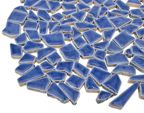 Azulejos de mosaico de cerámica irregulares de 200 g para manualidades, 0,5 x 2 cm, piedras de mosaico pequeñas para hacer mosaicos y decoración de pared (azul zafiro)