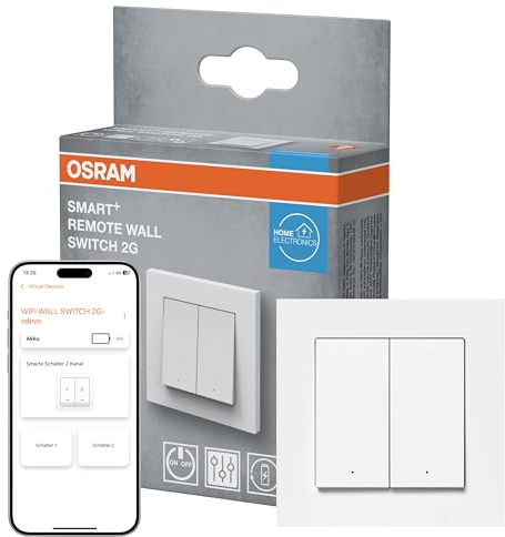 OSRAM SMART+ WiFi Wandschalter 2 Tasten, magnetisch, USB-C aufladbar, 6 Monate Laufzeit, Alexa kompatibel, Weiß