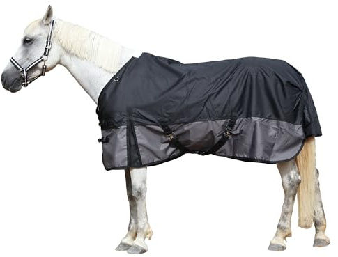 Leberna Coperta antipioggia per cavalli da 1200D, leggera, impermeabile e traspirante, senza imbottitura, 1,8 m, grigio nero