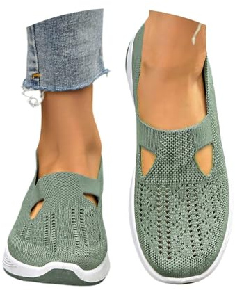 Orthopedic Trainers For Women UK,Lightweight Non Slip Wide Fit Sneaker,Ladies Achilles Tendonitis Support Walking Shoes,Soft Sole Breathable Shoes,Slip On Arch Support Trainer,Mesh Up Athletic Sneaker