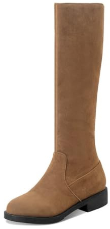 Women's Knee High Boots Round Toe Suede Boots Ladies Classic Block Low Heel Flat Stretchy Riding Winter Shoes,Yellow,3 UK