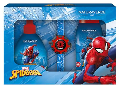 Naturaverde Spiderman Gift Set - Doccia Shampoo 250ml, Sapone Liquido 250ml e Orologio Proiettore da Polso