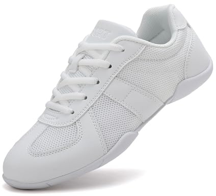 SECHRITE Cheerleading Cheerleader skor, flickor, kvinnor, vita, svarta sneakers, skolskor, dansskor, nät, tennisskor, linje, dans, jazzskor, danssneakers