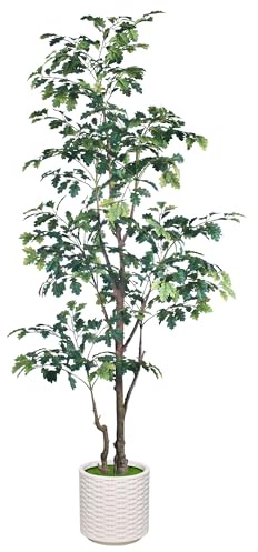 ZKIODV Simulerad ek 185 cm, stort prydnadsträd, naturtrogna gröna blad, passar i vardagsrum och på kontor