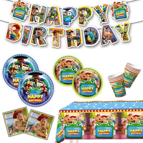 Set di Stoviglie da Festa da 52 Pezzi per Compleanno Bambini – Include Piatti di Carta, Bicchieri e Tovaglioli, Ideale per Feste di Compleanno per Bambini e Bambine e Decorazioni per Party